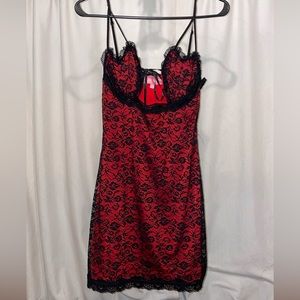 Red / Black lace valentines mini dress